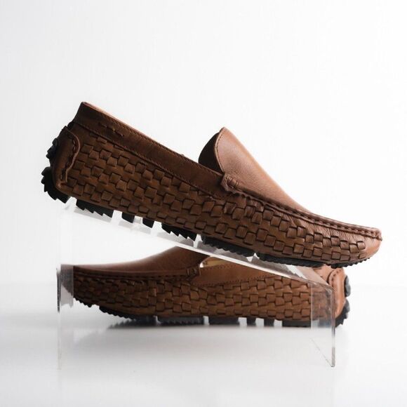 Massimo Matteo Firenze Men Driving loafers Havana Brown Leather woven US 9 EU 42 - Picture 3 of 10